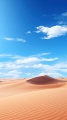 Desert sand dunes with blue sky background.