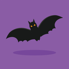 Halloween black bat on a purple background. Vector illustration, flat design.