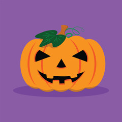 Halloween pumpkin icon. Vector illustration in flat style on purple background.