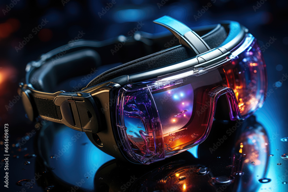 Poster a virtual reality headset transporting users to a simulated parallel universe, blurring the lines be