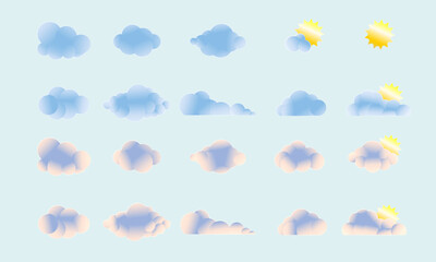 Vector gradient cloud collection on the blue background.	