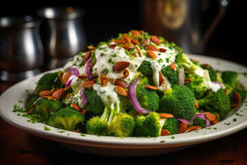 Healthy Keto Broccoli Bowl with Creamy Dressing - obrazy, fototapety, plakaty