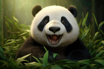 Fototapeta premium Playful baby panda, chubby cheeks and bamboo-loving smile.