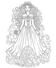 Fototapeta premium Coloring book for children, princess girl character.