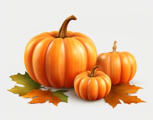 pumpkins and leaves on transparent background, Pumpkin for thanksgiving day, Pumpkins isolated into white background, Pumpkins illustration