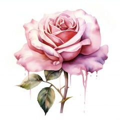 watercolor pink rose in white background