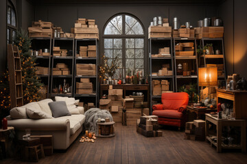 Families embracing the opportunity to declutter and organize their living spaces on Boxing Day, starting the year afresh. Concept of home organization. Generative Ai.