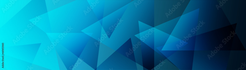 Poster Dark blue abstract background with shiny polygonal geometric shapes. Modern blue gradient triangles. Dynamic Horizontal Vector Design template for poster, catalog, presentation, cover, layout 