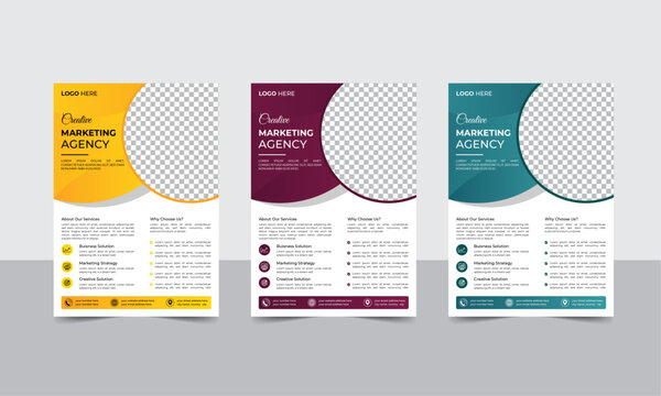 Corporate business flyer template design, different colors a4 flyer template, Digital marketing experts flyer design