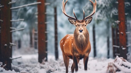 Majestic Winter Deer in Festive Christmas Landscape