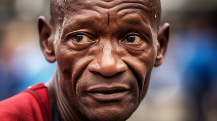 an old man, 50s, marked by life, wrinkles, dark thick circles under the eyes, irritated tired eyes, jaundice - obrazy, fototapety, plakaty