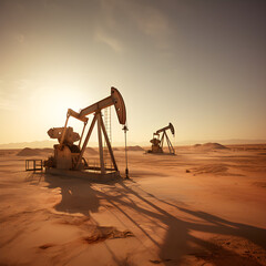 oil pumps in the desert extracting oil