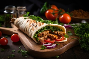 Savory Turkish kebab filled with delicious pork and fresh veggies. Generative AI