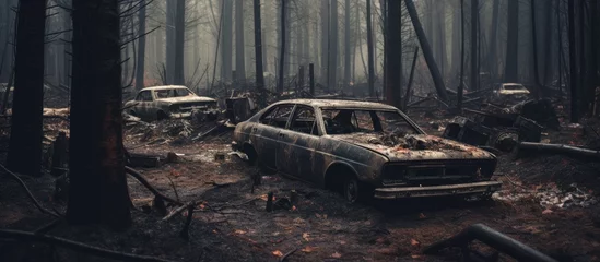 Photo sur Plexiglas Naufrage Abandoned forest graveyard for cars