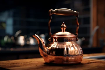 Foto op Plexiglas teapot on a wooden table, Generative AI © Nino64