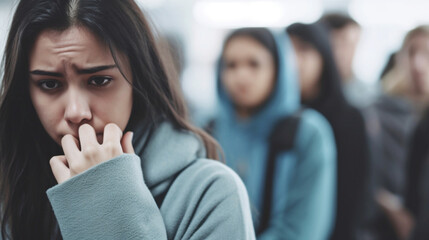 young adult woman is a student and on the way to school or university to the lecture, exam anxiety