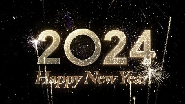 Happy new year 2024, fireworks with congratulations