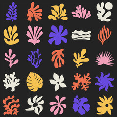 Fototapeta na wymiar Set of Cool Inspired Matisse Geometric and Organic Shapes. Vector Abstract Contemporary Floral Elements for creating Logos, Patterns, Posters, Covers and Postcards.