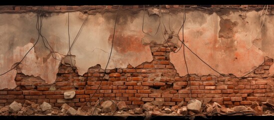 Visible hanging wires and remnants from the collapsed factory