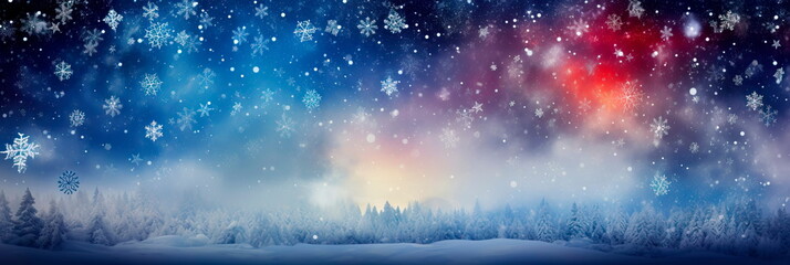 background with falling snowflakes against a wintry sky, conveying a serene and snowy atmosphere. - obrazy, fototapety, plakaty