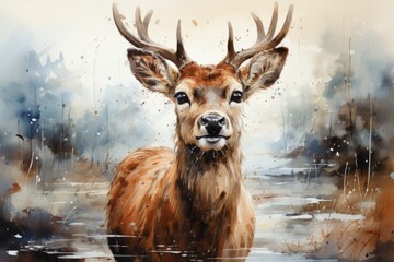 Christmas deer - obrazy, fototapety, plakaty