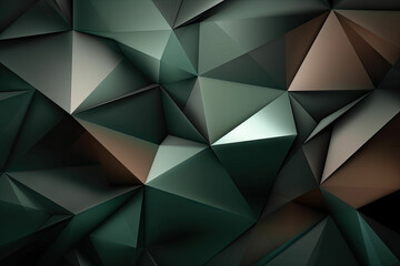 Green and brown geometric shape background, 3D, light, glow, shadow, gradient, modern, futuristic, triangle design wallpaper, backdrop