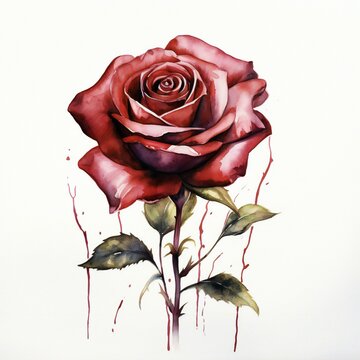 watercolor red rose in white background