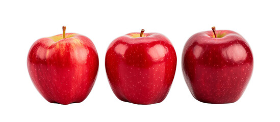 Three red apples lined up in a row