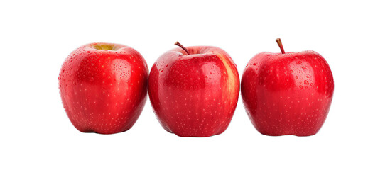 Three ripe red apples side by side