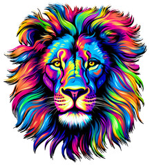 The lion in bright color with colorful hair, in the style of vibrant color  - obrazy, fototapety, plakaty