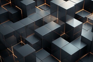 Translucent cubes in a modern gray tech wallpaper, rendered in 3D. Generative AI