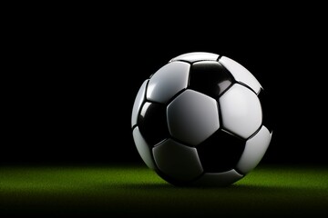 3D rendering Soccer ball in a stadium, set against a black backdrop