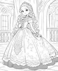 Fototapeta premium Coloring book for children, princess girl character.