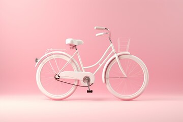 White bicycle on pink background. 3D image. Generative AI