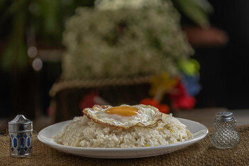 Fried egg with rice basic food