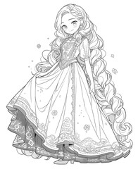Fototapeta premium Coloring book for children, princess girl character.