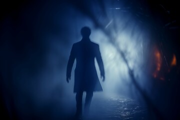 A mans phantom silhouette appears through stage smoke, creating a mystical ambiance