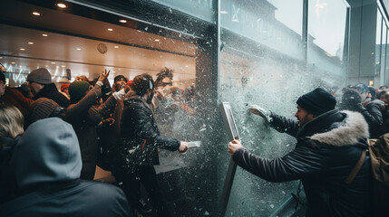 Holiday Shopping Mayhem: Black Friday Chaos in Retail, Generative AI - obrazy, fototapety, plakaty