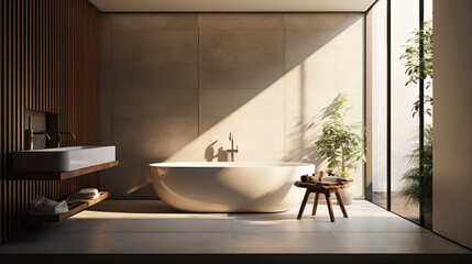 modern bathroom boasts a large freestanding tub and and modern fixtures