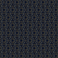 Arabic pattern seamless background. Geometric muslim ornament backdrop. yellow on blue. vector illustration of islamic texture