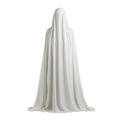 A person wearing a white cloak with a long cape