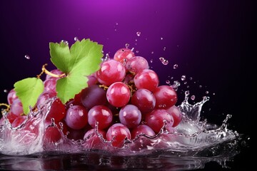 Water splashes upon red grapes, intensifying their natural sweetness and juiciness