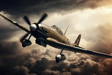 Foto op Plexiglas Oud vliegtuig A second world war plane in the dramatic sky.