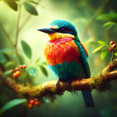 A colorful bird sitting on a branch of a tree