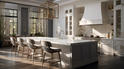Fototapeta premium luxurious kitchen features custom cabinetry and a marble countertop and and a large island