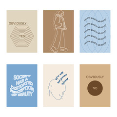 Set of positive social media quotes, motivation posters on trendy abstract background in neutral colors.