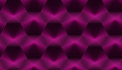 Elegant red metallic surface with concentric hexagons. Modern abstract design. Seamless repeating geometric pattern. Decorative illustration.