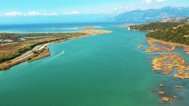 Aerial drone footage of Butrint National Park, near the Ksamil area in Albania