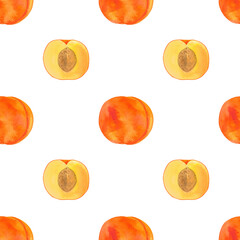summer fruit peach pattern, seamless, design for fashion, fabric, textile, wallpaper, cover, web, packaging and all prints, pattern drawn in watercolor
