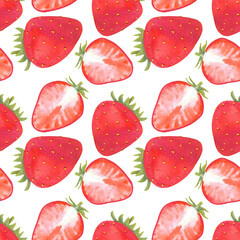 strawberry, berry, pattern, seamless, design for fashion, fabric, textile, wallpaper, cover, web, packaging and all prints, pattern drawn in watercolor